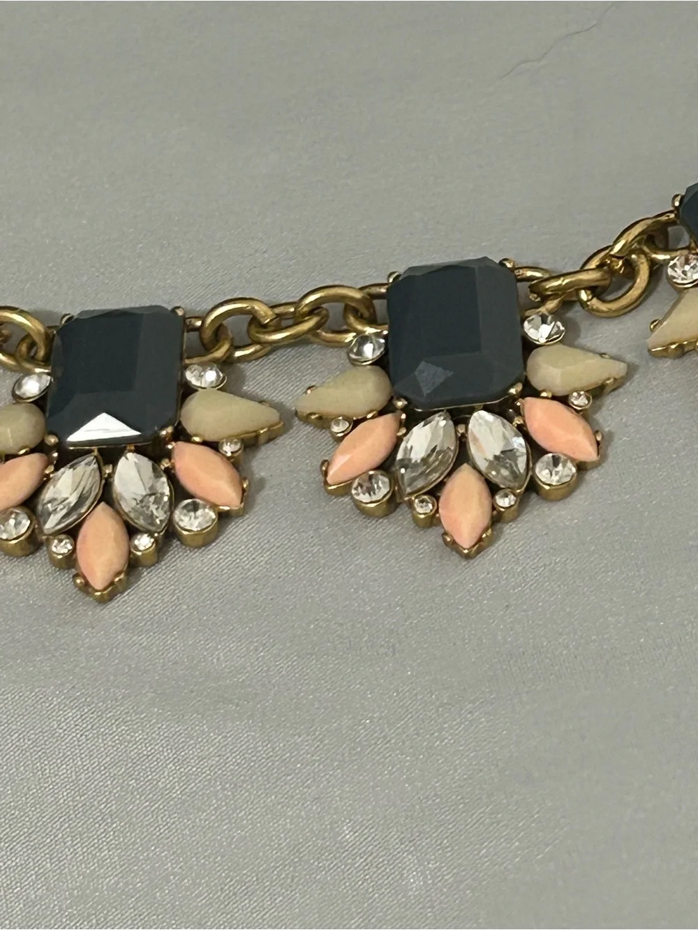 J. Crew Gold Chain Statement Necklace with Gray, Peach and Cream Accents